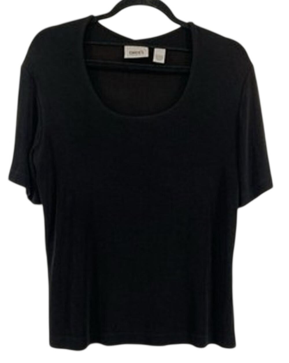 Chico’s Travelers Black Short Sleeves Top L Chico’s 2 Resortwear Travel Casual